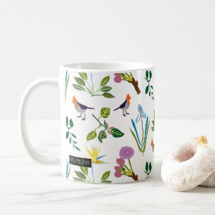 Geometriska blom- hawaiiboblommor/fåglar kaffemugg
