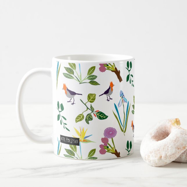 Geometriska blom- hawaiiboblommor/fåglar kaffemugg (Med munk)