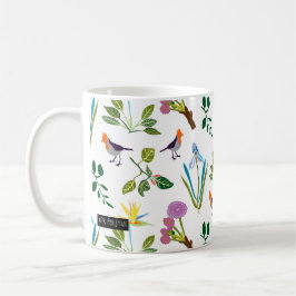 Geometriska blom- hawaiiboblommor/fåglar kaffemugg