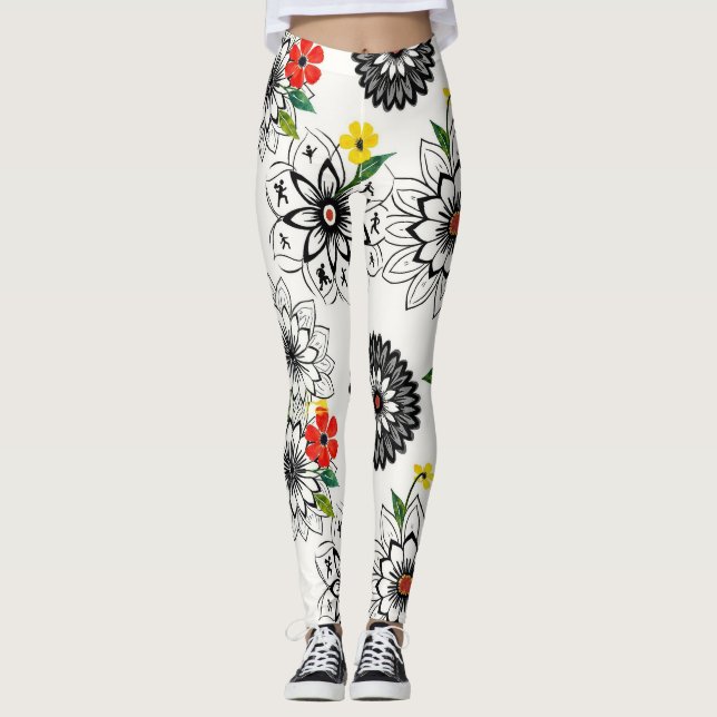 Geometriska blommande mandalor sömlöst mönster leggings (Framsida)