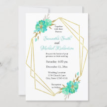 Geometriska Blommigtar för Teal Guld Watercolor