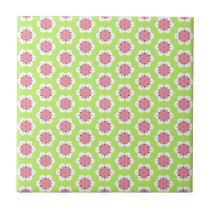 Geometriska blommor av rosa och Grönt Mönster Kakelplatta