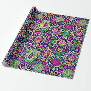 Geometriska blommor guld lila presentpapper