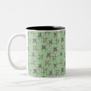 Geometriska blommor och pinnar på grön bakgrund Två-Tonad mugg