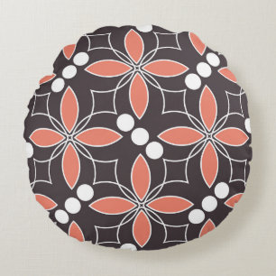 Geometriska blommor, vintagens konstnärliga mönste rund kudde