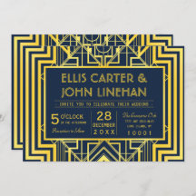 Geometriska bröllopsinbjudningar för marin och Gul