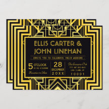 Geometriska bröllopsinbjudningar i Black & Guld