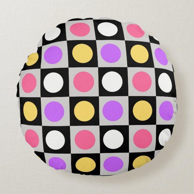 Geometriska cirkelpunkter Mönster Rund Kudde (Framsidan)