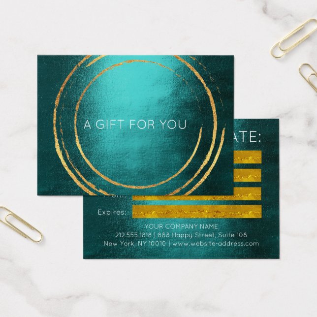 Geometriska cirklar för Gift Certificate Teal Guld Visitkort (Kontor)