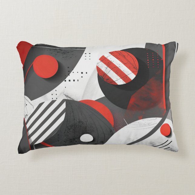 geometriska cirklar för röd och svart abstrakt prydnadskudde (Framsidan)