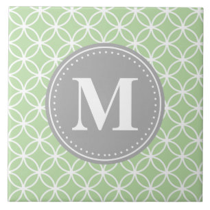 Geometriska cirklar Mint Grönt Grått Monogram Kakelplatta
