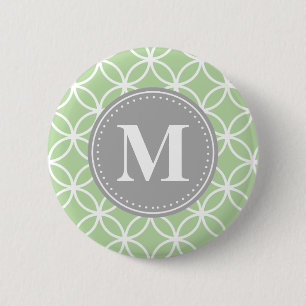 Geometriska cirklar Mint Grönt Grått Monogram Knapp