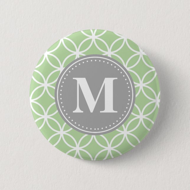 Geometriska cirklar Mint Grönt Grått Monogram Knapp (Framsida)