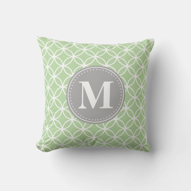 Geometriska cirklar Mint Grönt Grått Monogram Kudde (Framsida)