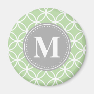 Geometriska cirklar Mint Grönt Grått Monogram Magnet