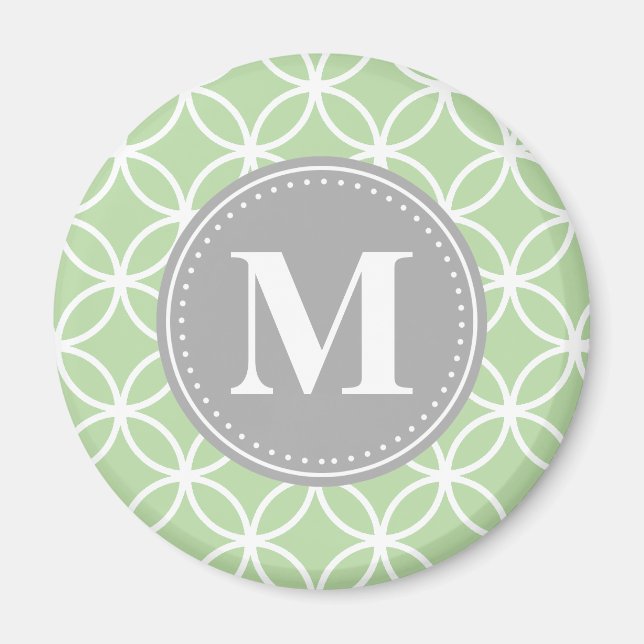 Geometriska cirklar Mint Grönt Grått Monogram Magnet (Framsidan)
