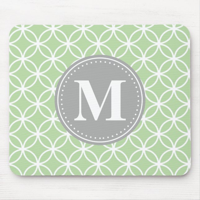 Geometriska cirklar Mint Grönt Grått Monogram Musmatta (Framsidan)