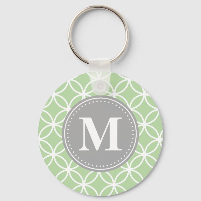 Geometriska cirklar Mint Grönt Grått Monogram Nyckelring (Framsida)