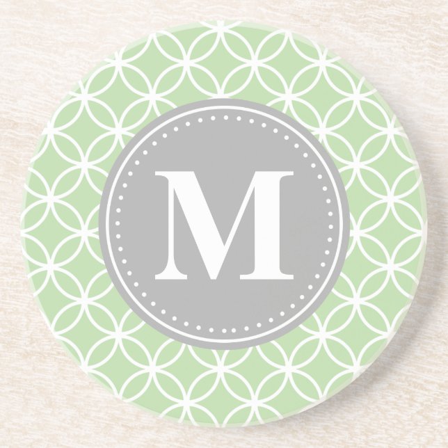 Geometriska cirklar Mint Grönt Grått Monogram Underlägg (Framsidan)