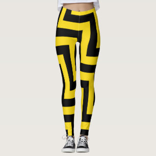 Geometriska Dagonal för gul svart sparre randar Leggings