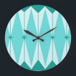Geometriska diamanter och stjärnor, rund väggklock stor klocka<br><div class="desc">Den här Geometriska diamanterna & Starbursts akryliska Round Wall Clock har all kitschy charm av något som är kitschy och charming. Den inspirerade vintagen har en mod, en blå bakgrund med ljusblå, avlånga hexagoner, skiktade med turkosdiamanter och en blå stjärnburgare. Det är ett kalejdoskop som godhet. 1950- och 1960-talet i...</div>
