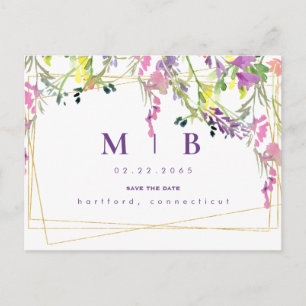 Geometriska färgrika vildblommor Monogram Rädda da Meddelande Vykort