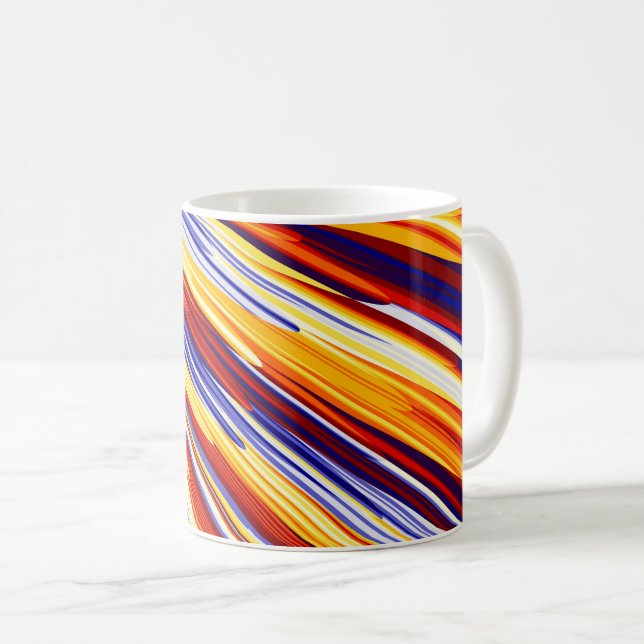 Geometriska fjädrar i blå Orange, Gult, Abstrakt Kaffemugg (Framsida höger)