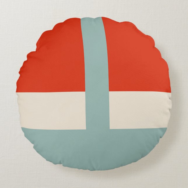 Geometriska Former Abstrakt Röd Grå Rund Kudde (Framsidan)