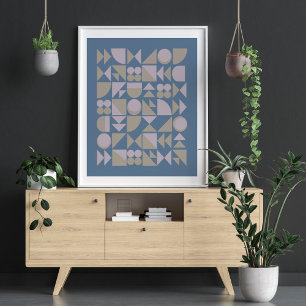 Geometriska former av Modet Retro Mid Century Blue Poster
