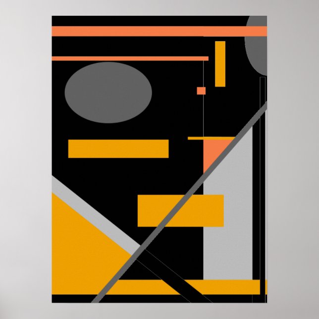 Geometriska former för grått och Orange på svarta  Poster (Framsidan)