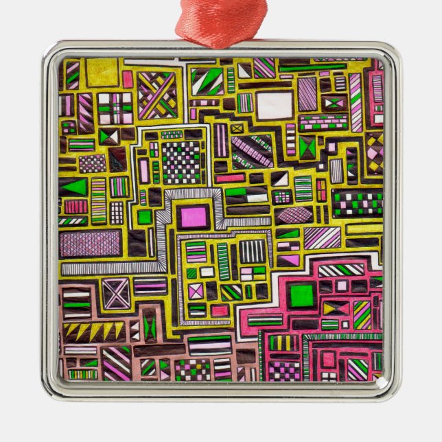 Geometriska former för rosa och Gult popkonslag Julgransprydnad Metall (Framsidan)