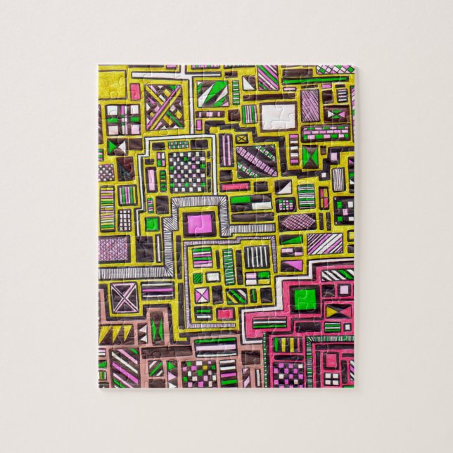 Geometriska former för rosa och Gult popkonslag Pussel (Vertikal)