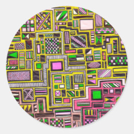 Geometriska former för rosa och Gult popkonslag Runt Klistermärke
