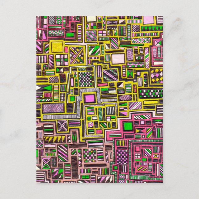 Geometriska former för rosa och Gult popkonslag Vykort (Framsida)