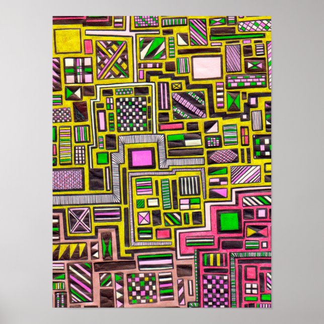 Geometriska former för rosa och Gult popup-bilder Poster (Framsidan)