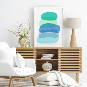 Geometriska former för söt Abstrakt i blått och Gr Poster