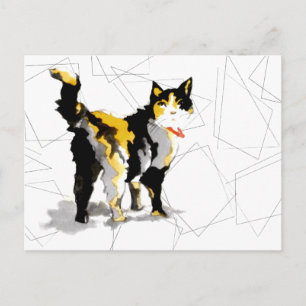 Geometriska former för vattenfärg Calico Cat Vykort