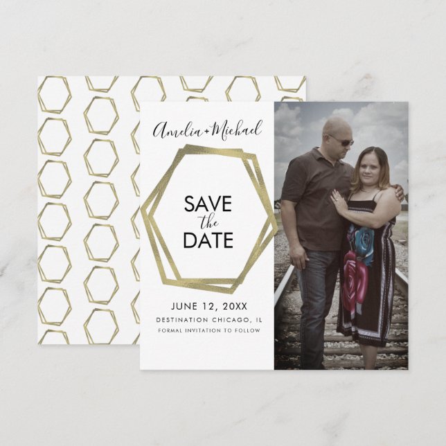 Geometriska former Guld Save the Date-kort Kort (Fram/baksida)