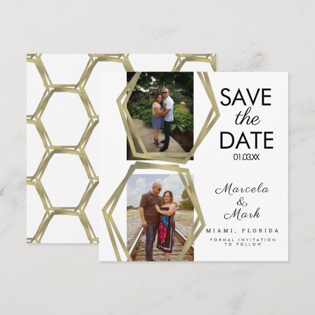 Geometriska Former Guld Save The Dates Foto  Kort (Fram/baksida)