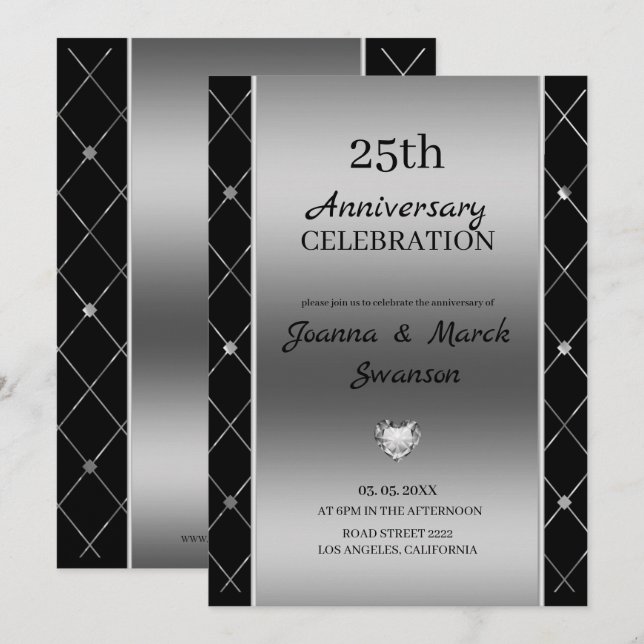 Geometriska former med diamanter inbjudningar (Fram/baksida)