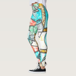 Geometriska former med konstig vitaktigt struktur leggings