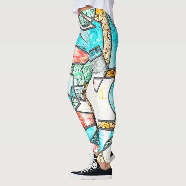 Geometriska former med konstig vitaktigt struktur leggings (Vänster)