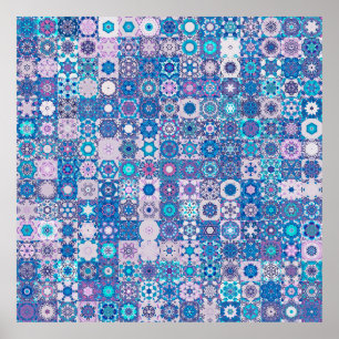 Geometriska former och blommor av abstrakt, sömlös poster