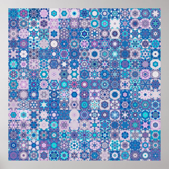 Geometriska former och blommor av abstrakt, sömlös poster (Framsidan)