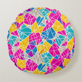 Geometriska former och Linjer i Vibrant Färg Rund Kudde