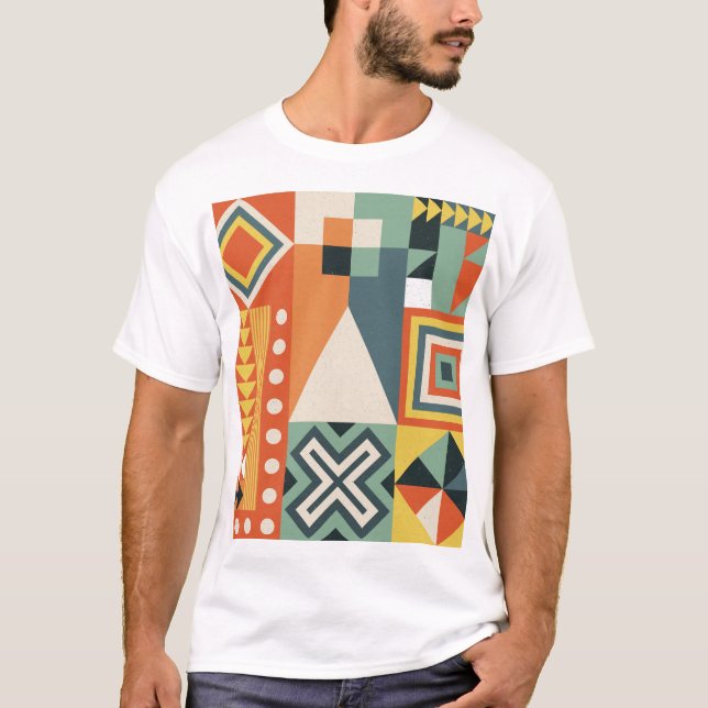 Geometriska former, platt enkel bakgrund. t shirt (Framsida)