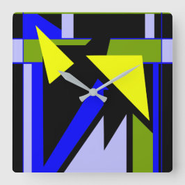 Geometriska Gröntar för blå svart Gult Fyrkantig Klocka