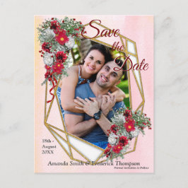 Geometriska -Guld Glitter Burgunder Bouquetar Meddelande Vykort