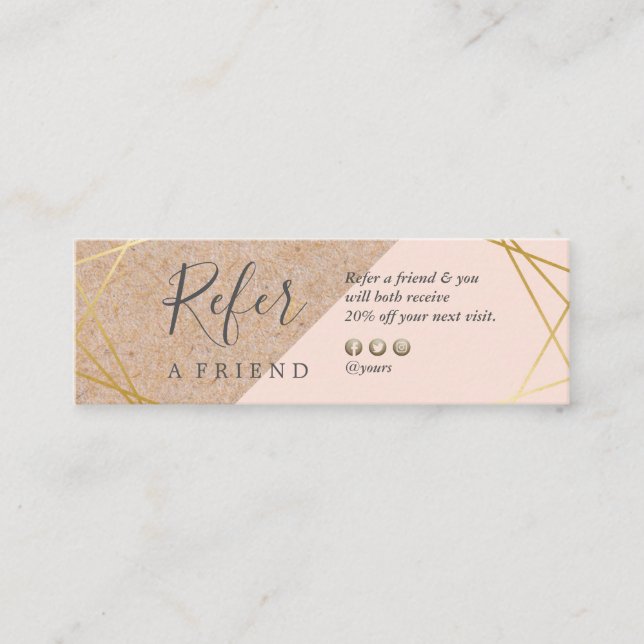 Geometriska guld- Kraft skrivev ut Lt Pastell Rosa Mini Visitkort (Framsida)