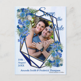 Geometriska Guld-Navy ramar & Blå Blommor Meddelande Vykort